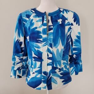 VTG Coldwater Creek Lightweight Jacket Women SIZE 6 Zip Up Peplum Coastal Floral